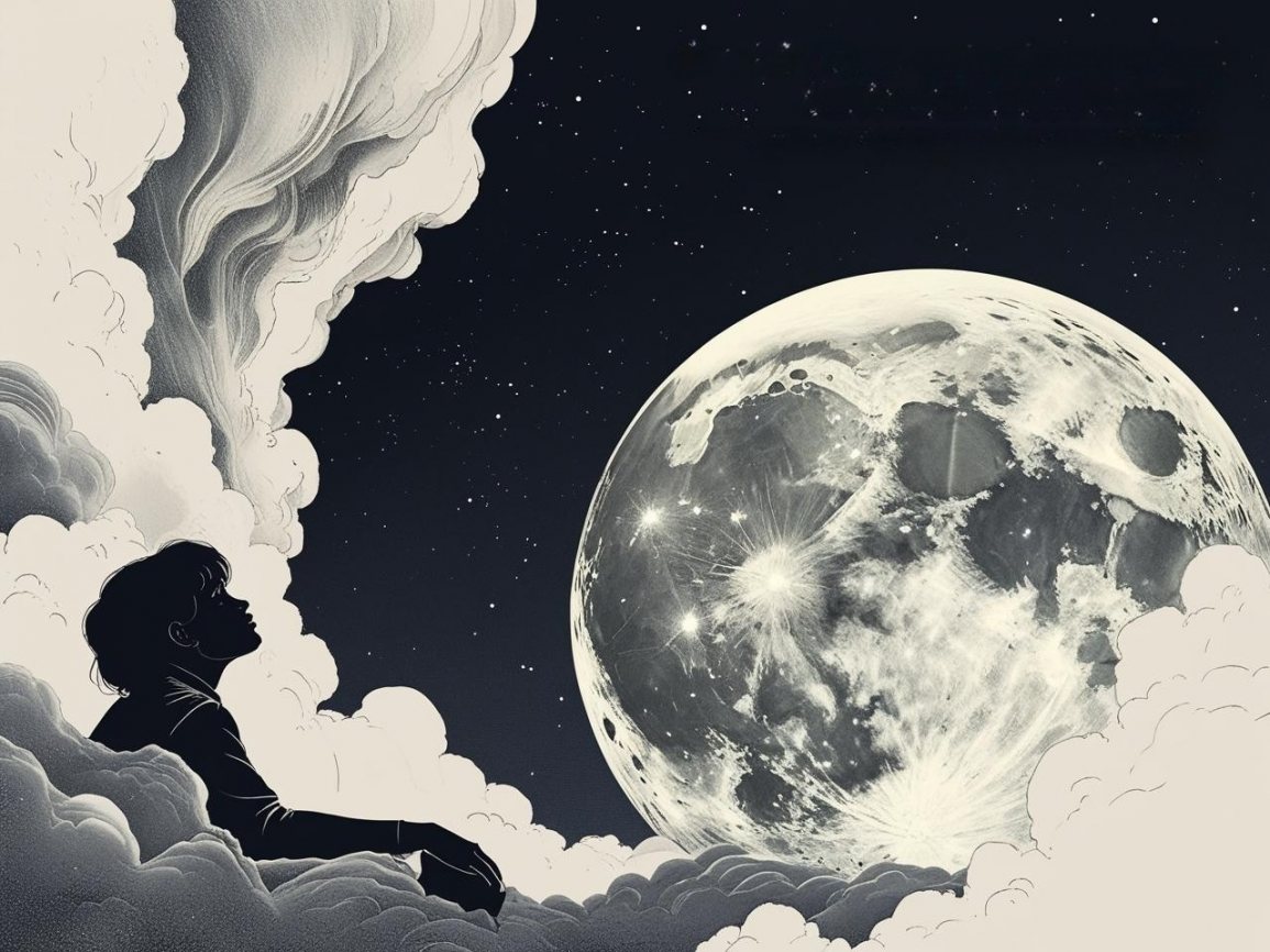 Black and white illustrative graphic on whether the full moon affects your sleep and the science behind it.